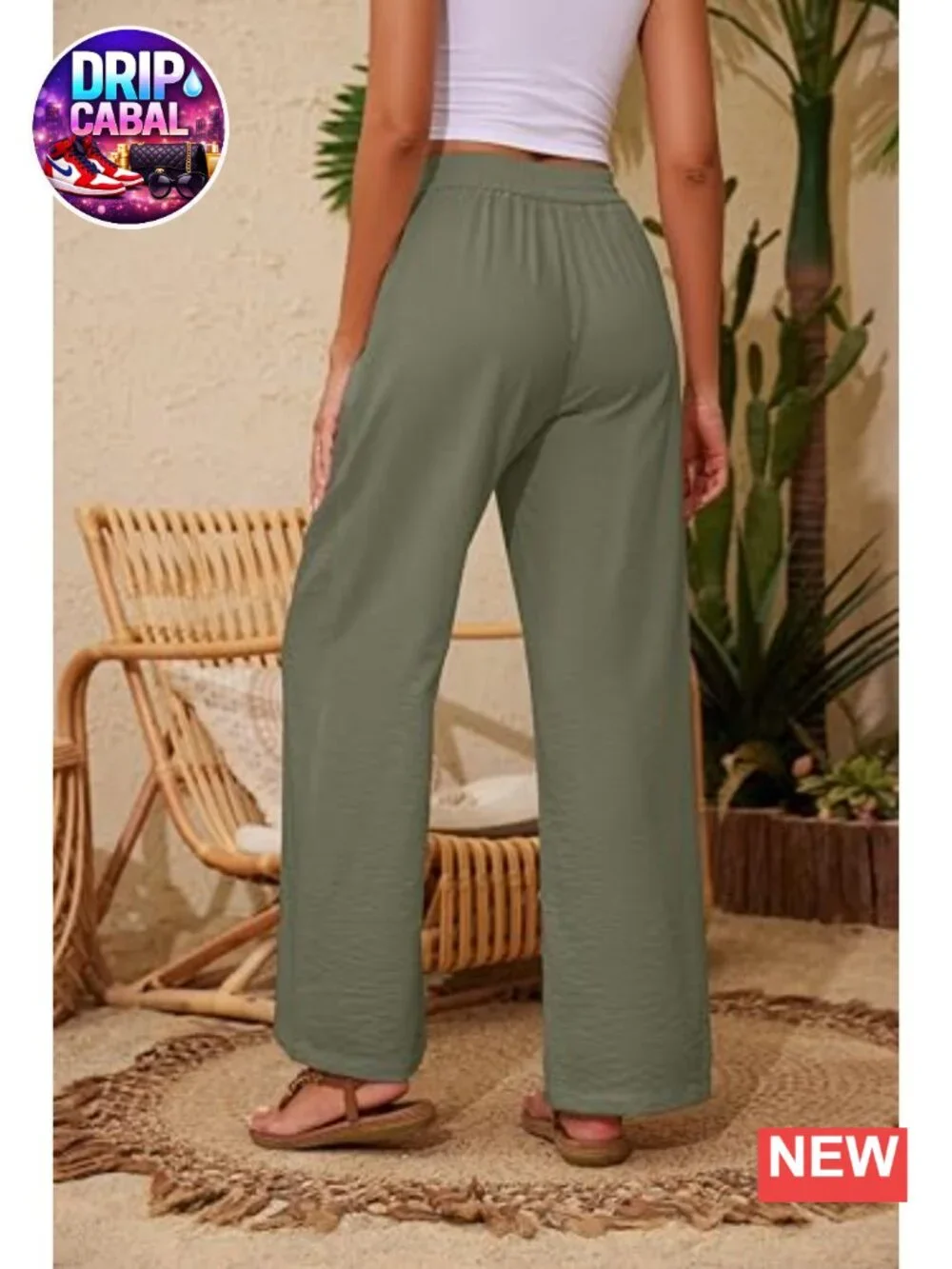Flowy Wide Leg Palazzo Pants Drawstring Waist Pockets Loose Fit